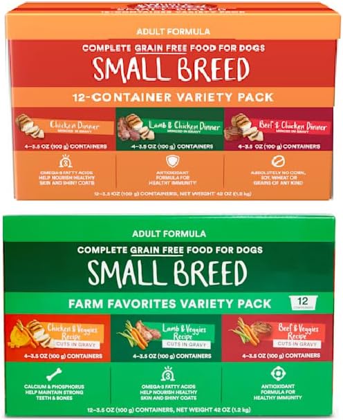 Grain Free Wet Dog Food Small Breed Variety Pack - Cuts and Minced in Gravy Chicken Beef Lamb Soft Dog Food for Small Dogs - Sensitive Stomach Meal Topper Picky Eaters - 84oz (24 x 3.5oz Cups)