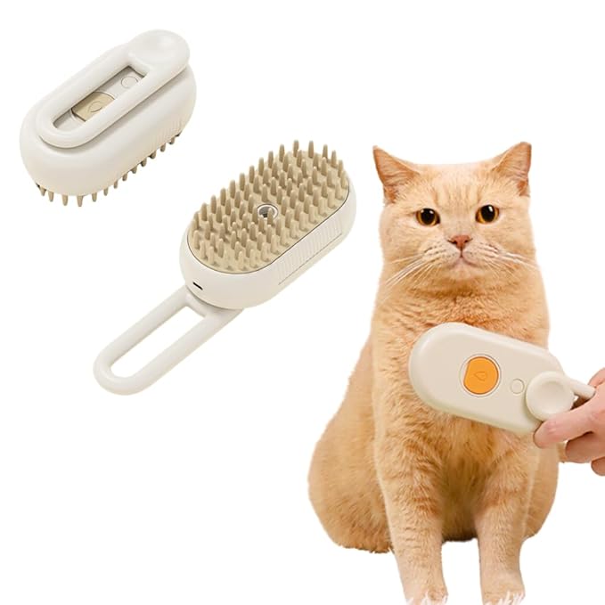 Cat Steam Brush,Rechargeable with Handle,Self-Cleaning Grooming Tool, for Cats and Dogs,3 In 1 Cat Steamy Brush, Multifunctional Hair Comb for Removing Tangled and Loose Hair (White)