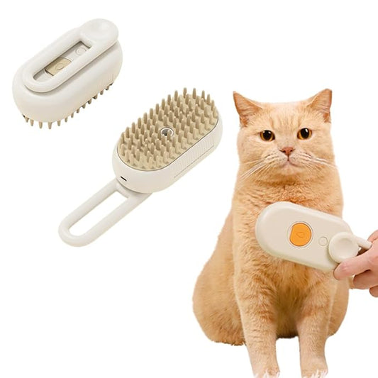 Cat Steam Brush,Rechargeable with Handle,Self-Cleaning Grooming Tool, for Cats and Dogs,3 In 1 Cat Steamy Brush, Multifunctional Hair Comb for Removing Tangled and Loose Hair (White)