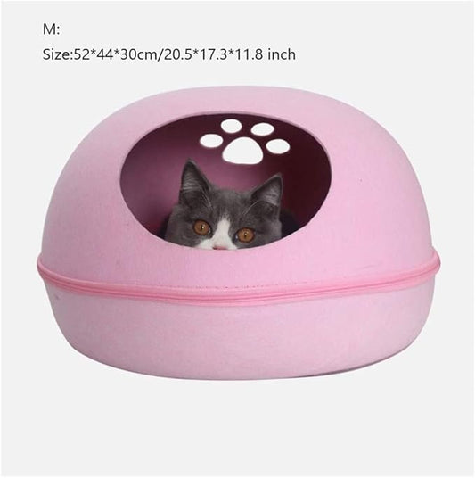 Ultra Soft Material Dog Cat Bed Cave Sleeping Bag Zipper Egg Shape Pet Felt Cloth House Nest Basket for Cats Animals Supplies Washable Pet Bed(Grey,52 * 44 * 30cm)