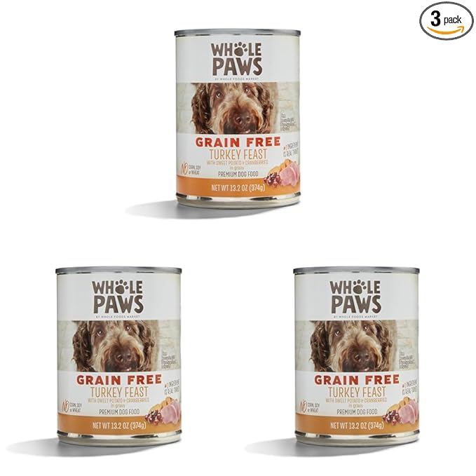 Whole Paws, Grain-Free Wet Dog Food, Turkey Feast with Sweet Potato & Cranberries in Gravy, 13.2 Ounce (Pack of 3)