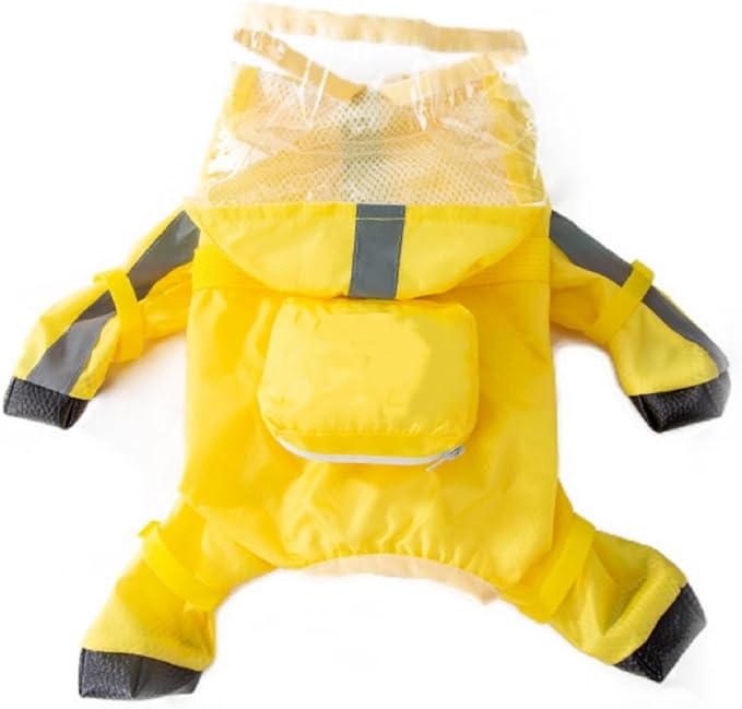 Waterproof Dog Raincoat,Full Coverage 4 Legs Dog Rain Jacket for Small Dogs,Pet Rain Coat with Hood,Reflective Strips&Leash Hole Outdoor Raincoat (Small（for Weight 3.3-5 lb）, Yellow)