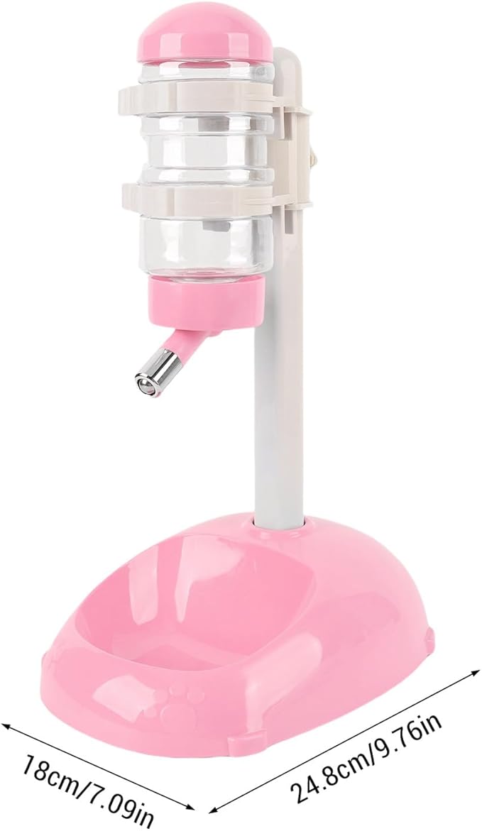 Pet Standing Water Dispenser, Adjustable Height Dog Water Bottle, with Food Feeder Bowl for Small Dogs Cats (Pink)