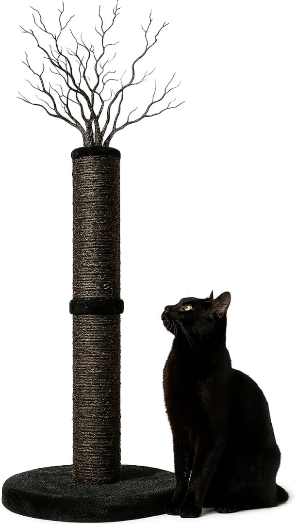 Black Cat Scratching Post – 37” Cute Cat Scratching Post Featuring Durable Sisal, Spooky Tree Design & Spider Goth Cat Toys for Indoor Cats