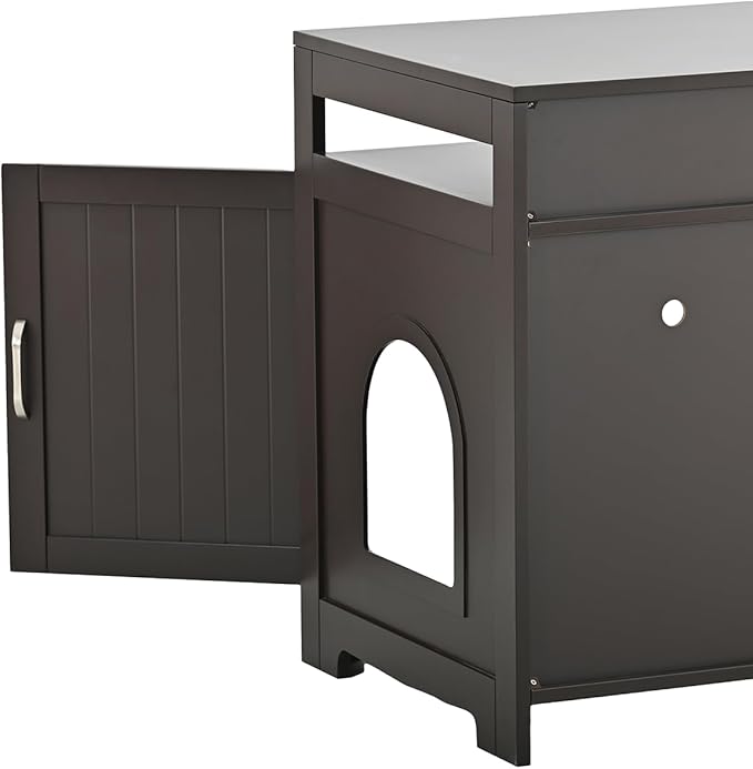 31.5" L Walnut Cat Litter Box Enclosure with Hidden Plug & 2 Doors, Indoor Large Cat Washroom Storage Bench Side Table