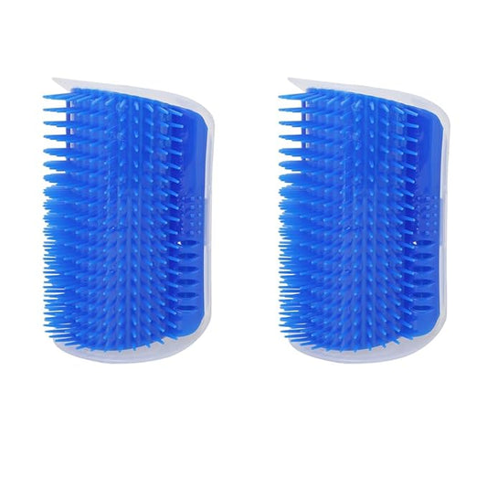 Magik Pet Cat Self Groomer Brush Wall Corner Mount Grooming Massage Comb Toy Catnip (2 Pack, Blue)