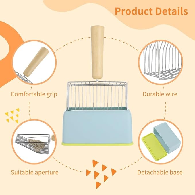 Metal Poop Scooper Caddy, Cat Litter Scoop with Abs Stand, Scoop with Holder, Lasting Cat Cleanup Kit