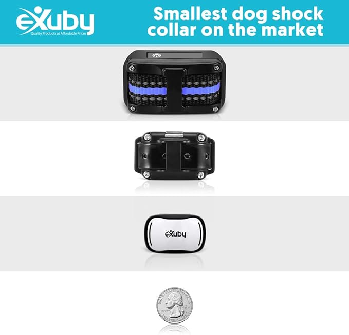 eXuby Tiny Dual Shock Collar - Smallest Collar on The Market - Sound, Vibration, Shock - 9 Intensity Levels - Pocket-Size Remote - Long Battery Life - Water-Resistant - White Remote