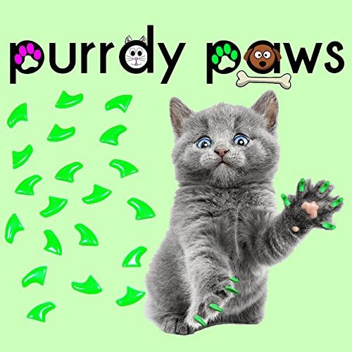 6 Month Supply Soft Nail Caps for Cats NEON Green Kitten - Extra Adhesives