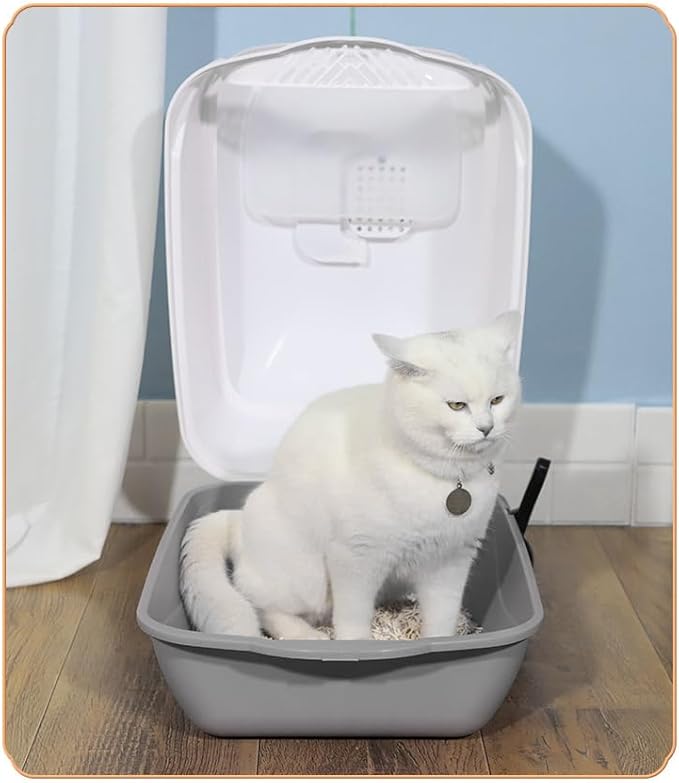 Cat Litter Box Enclosure Anti Splashcat Cat Toilet with Handle Clamshell Deodorization Kitty Litter Box Cat Supplies (Pink)