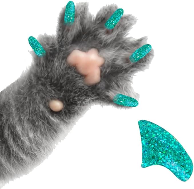 6 Month Piece Soft Nail Caps with Adhesive for Cat Claws - Mermaid Glitter Large