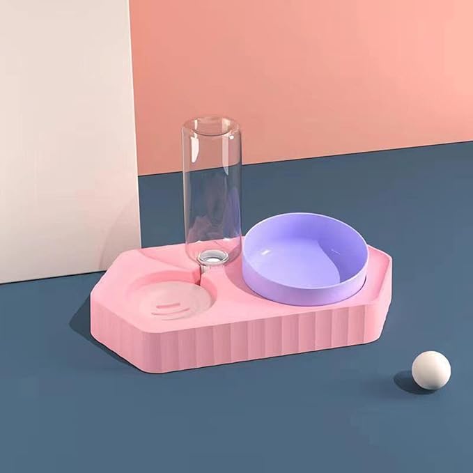 Dog Bowls Drinking Pet Feeding Station Detachable Non Slip Pet Feeder and Waterer for Cats Dogs Small Medium Large Pets Supplies, Double Pink