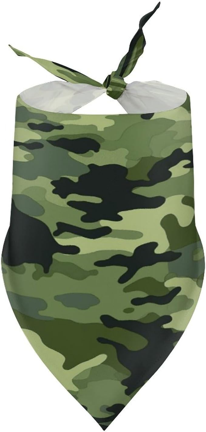 Dog Bandana Spring Pet Scarf Adjustable Triangle Camo Green Printing Dog Bib Washable Polyester Puppy Bandana for Small Medium Large Dogs Cat Birthday Party Supplies