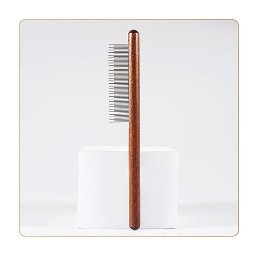 Cat Comb Stainless Steel Pet Hair Remover Wooden Handle Cat Hair Comb Pet Grooming Massage Dog Brush Pets Supplies(Long Short comb)