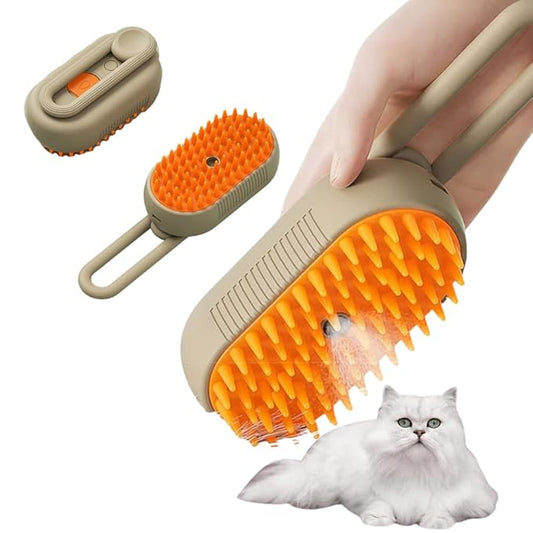 Cat Steam Brush,Rechargeable with Handle,Self-Cleaning Grooming Tool, for Cats and Dogs,3 In 1 Cat Steamy Brush, Multifunctional Hair Comb for Removing Tangled and Loose Hair (Beige)