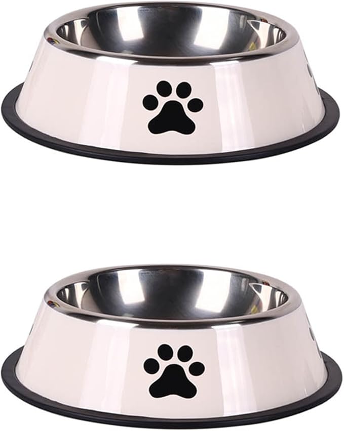 Stainless Steel Large Capacity pet Bowl Dog Food Bowl Multiple Specifications Anti-Fall Food Bowl Food Bowl Feeding pet Supplies(White-2pcs,Medium)