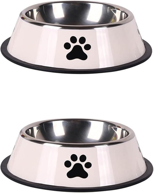 Stainless Steel Large Capacity pet Bowl Dog Food Bowl Multiple Specifications Anti-Fall Food Bowl Food Bowl Feeding pet Supplies(White-2pcs,Small)