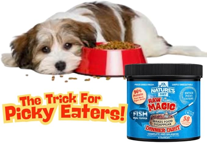 Freeze-Dried Raw Magic Dinner Dust - Premium Dog and Cat Food Topper with 96% Protein from Raw Meat, Liver, Bone Broth, Fruits and Vegetables - Irresistable - Perfect for Picky Eaters - 8oz (Fish)