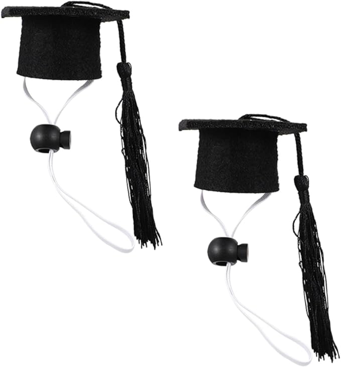 2pcs Black Tassel Dog Doctoral Caps Elastic Graduation Hats for Pet Party Supplies Creative Multi-Purpose Dog Dr Hats and Small Pets