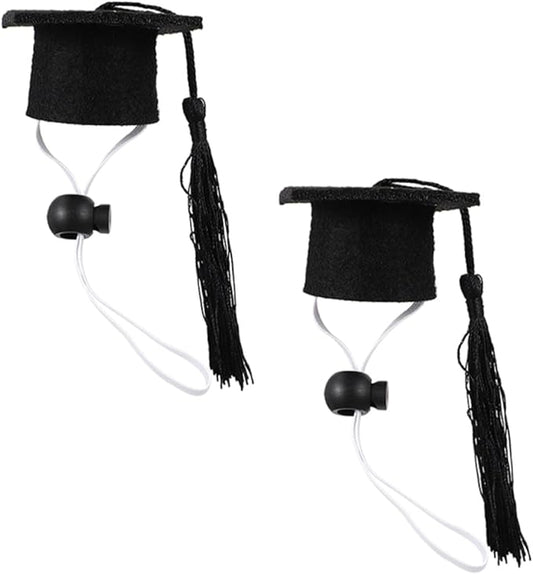 2pcs Black Tassel Dog Doctoral Caps Elastic Graduation Hats for Pet Party Supplies Creative Multi-Purpose Dog Dr Hats and Small Pets