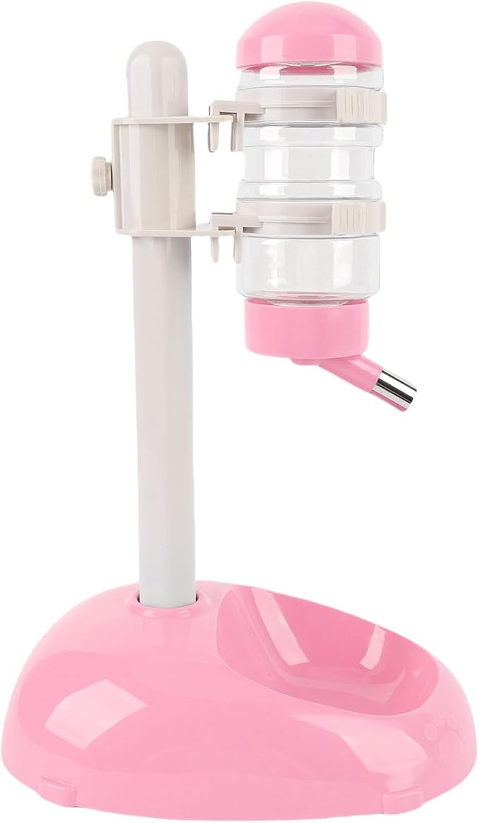 Pet Standing Water Dispenser, Adjustable Height Dog Water Bottle, with Food Feeder Bowl for Small Dogs Cats (Pink)