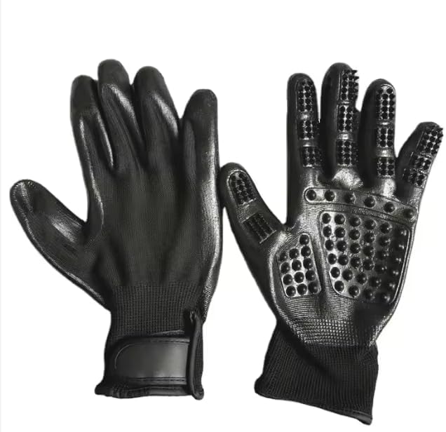 Hands on Pet Grooming Gloves for Dogs, Cats, and Horses – Gentle Deshedding Brush, Hair Remover, and Massage Tool