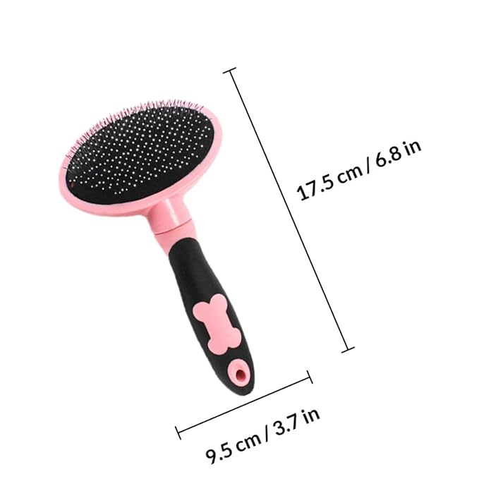 Pet Grooming Brush and Cat Hairbrush Pink Dotted Handle, Soft Bristles Shedding Comb for Cats and Dogs, Pet Hair Cleaning Tool for Daily Grooming