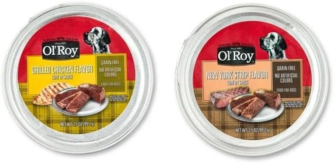 Ol's~Roys Grain-Free Wet Dog Food Variety Pack ~ (24 Count) ~ (3.5 Oz Cups) ~ New York Strip & Grilled Chicken Flavor, No Corn Wheat or Soy, All Natural, No Artificial Colors or Flavors, Daily Feeding