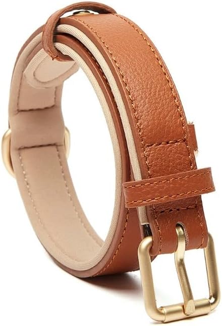Genuine Leather Collar Pebbled First-Layer Cowhide Strangle-Proof Adjustable Dog Walking Collars Pet Supplies (XS,Brown)