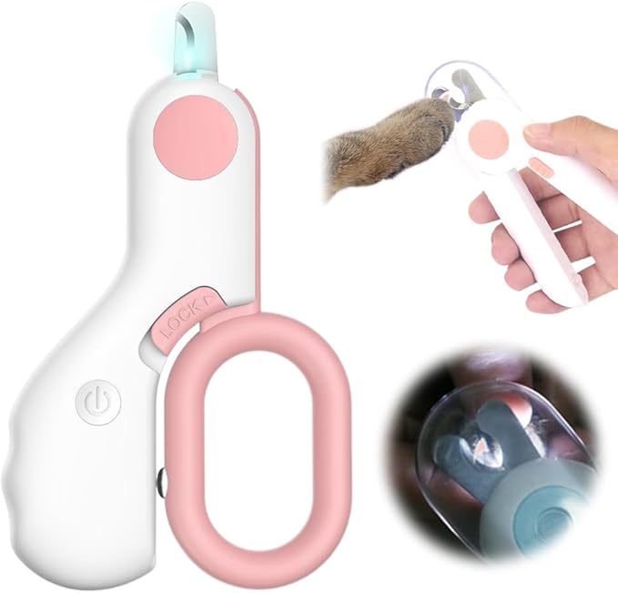 LED Pet Nail Clipper, 2024 Upgrade Cat Nail Clipper with Light, Led Pet Nail Clippers for Cats Dogs, Trim Your Pets Nails Easy and Pain-Free Grooming Tool, Cat Nail Clippers for Indoor Cat (Pink)