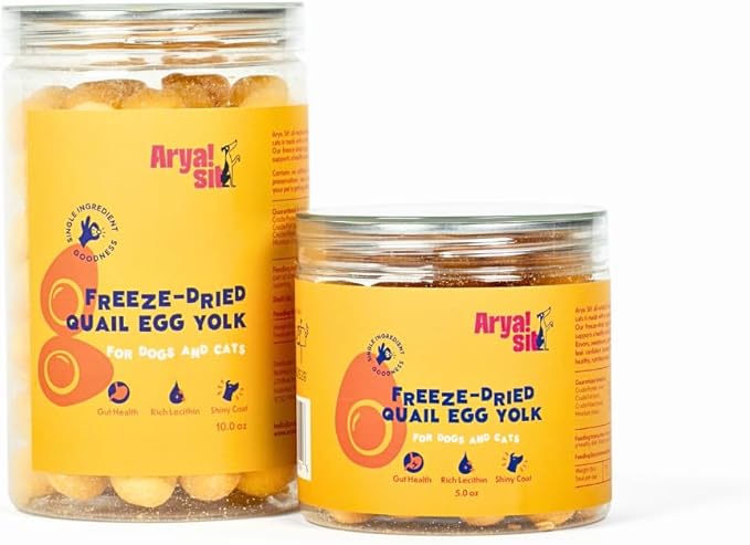 Freeze-Dried Single Ingredient Treat (Quail Egg Yolk) for Dogs and Cats - High Protein · Rich in Lecithin for Healthy Coat · No Artificial Ingredients · 4 oz/8 oz