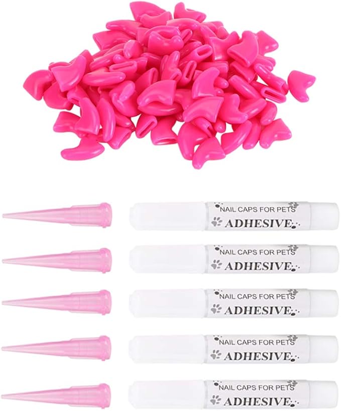 Pongnas 100PCS Soft PVC Cat Nail for Safe Claw - Rose Red & Blue, Ideal Grooming Accessory for Cats (XS)
