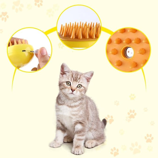 Cat Steam Brush, Steamy Pet Brush Water Brush for Cats and Dogs, Multifunctional Pet Hair Comb Cat Brush with Steam, Grooming Brush Spray Comb for Dogs and Cats (A- Yellow)
