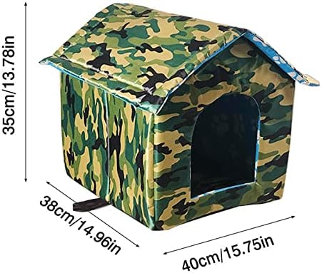 Cat Houses for Outdoor Cats, Feral Cats Dogs House, Weatherproof Warm and Insulated Cat House with Transparent Curtain Pet House, Stray Cats Shelter (Camouflage Green, Medium-Houses)