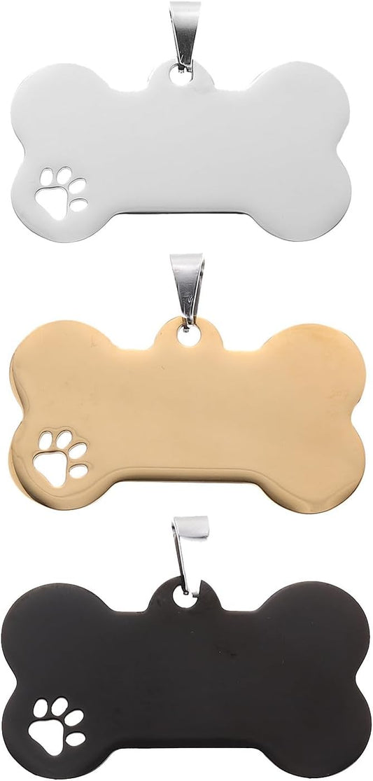 3pcs Dog Bone Shape Pet Id Tags Set, Engraved Anti-Lost Blank Dog Name Tags Pendant for Collars, Silver Black Gold Metal Hanging Pet Supplies