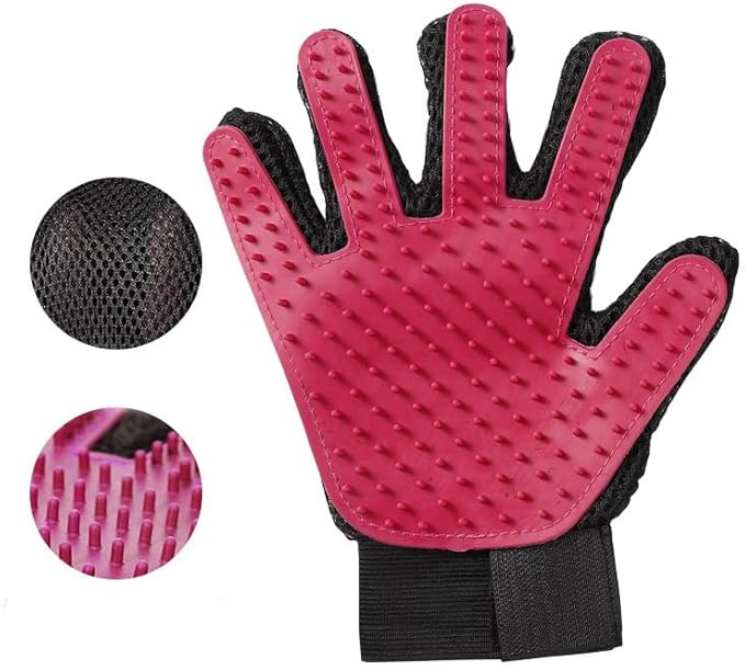 Pet Hair Removal Glove，Cats & Dogs Grooming Supplies，Efficient Deshedding Pet Grooming Gloves 2-in-1 Deshedding Brush(Two Colors)(Pink,Right-Hand)
