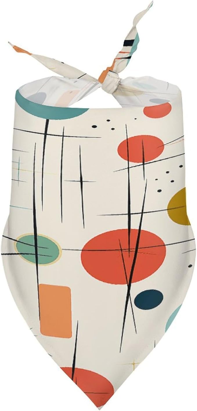 Dog Bandana Spring Pet Scarf Adjustable Triangle Modern Mid Century Printing Dog Bib Washable Polyester Puppy Bandana for Small Medium Large Dogs Cat Birthday Party Supplies
