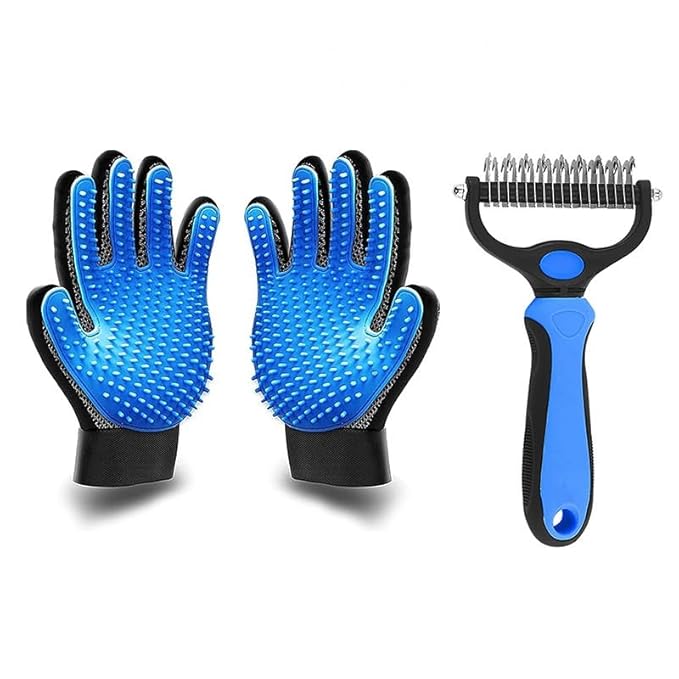 Pet Grooming Glove & Deshedding Brush for Dogs & Cats – Shedding Control Glove, Fur & Hair Remover Mitt, Gentle Grooming & Massage Tool – One Size Fits All, Blue