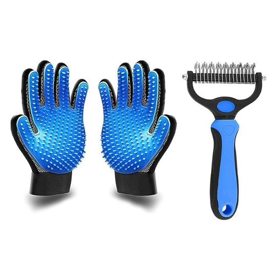 Pet Grooming Glove & Deshedding Brush for Dogs & Cats – Shedding Control Glove, Fur & Hair Remover Mitt, Gentle Grooming & Massage Tool – One Size Fits All, Blue
