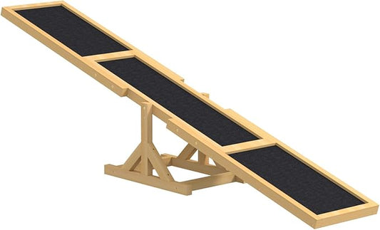 Wooden Dog Agility Seesaw for Training and Exercise, Platform Equipment Run Game Toy, Weather Resistant Pet Supplies, 71" L X 12" W H, Yellow