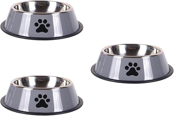 Stainless Steel Large Capacity pet Bowl Dog Food Bowl Multiple Specifications Anti-Fall Food Bowl Food Bowl Feeding pet Supplies(Grey-3pcs,Medium)