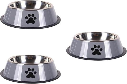 Stainless Steel Large Capacity pet Bowl Dog Food Bowl Multiple Specifications Anti-Fall Food Bowl Food Bowl Feeding pet Supplies(Grey-3pcs,Medium)