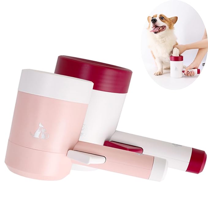 Dog Paw Cleaner, 360° Rotating Semi-automatic Dog Cat Paw Washer Cup Pet Brushes Pet Foot Cleaner with Detachable Soft Silicone Brush (Red)