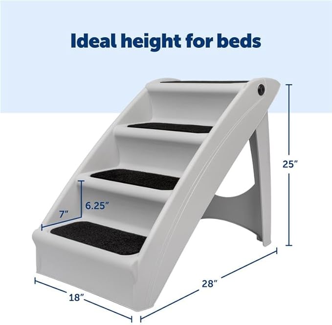 PetSafe CozyUp Folding Dog Stairs, Portable Indoor/Outdoor Pet Steps for Bed, Couch & Car, Grey, 25 Inch