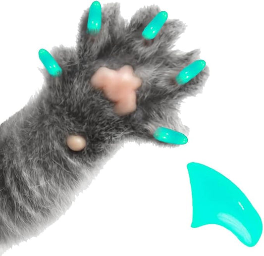 6 Month Piece Soft Nail Caps with Adhesive for Cat Claws - Teal Blue Large