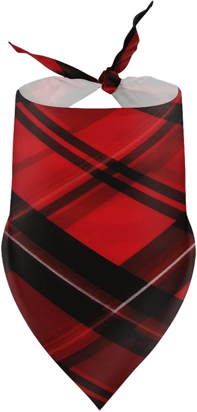 Dog Bandana Spring Pet Scarf Adjustable Triangle Red and Black Plaid Printing Dog Bib Washable Polyester Puppy Bandana for Small Medium Large Dogs Cat Birthday Party Supplies