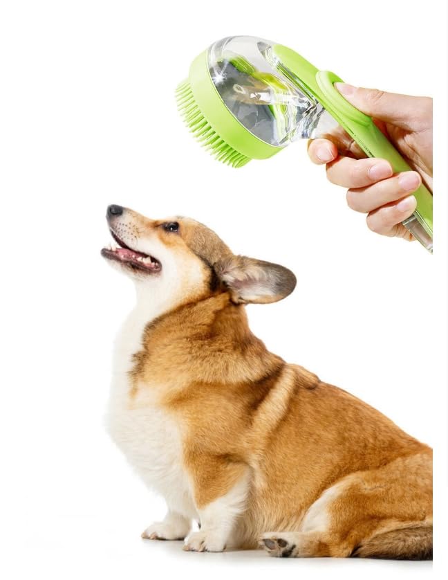 2-in-1 Pet Bath Brush with Shampoo Dispenser - Dog Grooming Scrubber for Long/Short Haired Dogs & Cats Free Shower Brush (YELLOW C)
