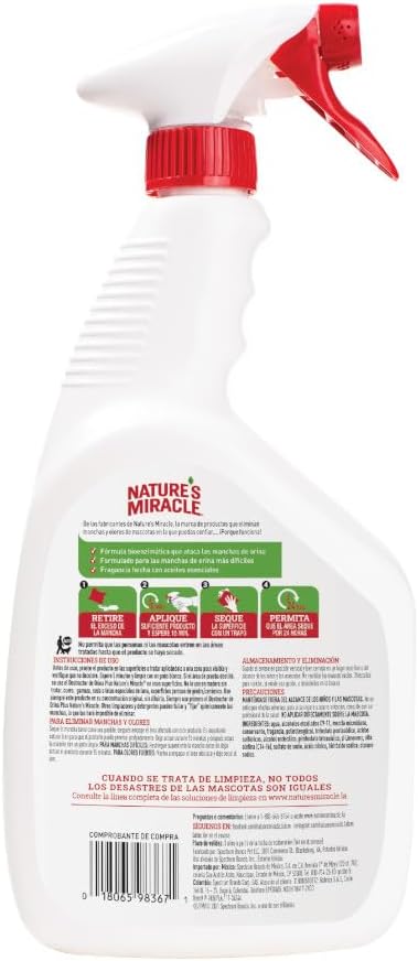 Nature’s Miracle Urine Destroyer Plus Cat, 32 Ounces,Unscented, Enzymatic Formula, Ready-to-Use