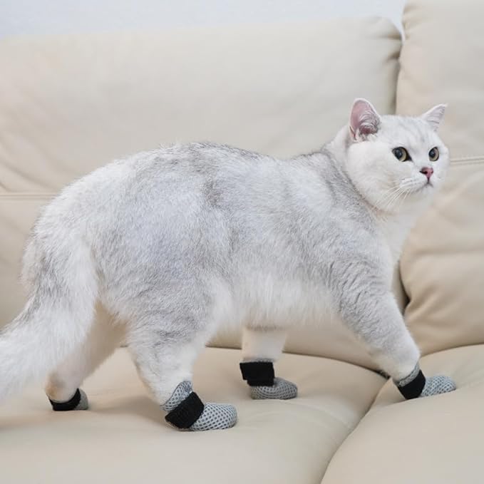 Cat Grooming Socks – Protective Mesh Foot Sleeves for Bathing, Nail Trimming & Vet Visits – Anti-Scratch & Breathable Design (Gray [wear-Resistant and Breathable],XL（Max Diameter of Paw 2.76 inches）)
