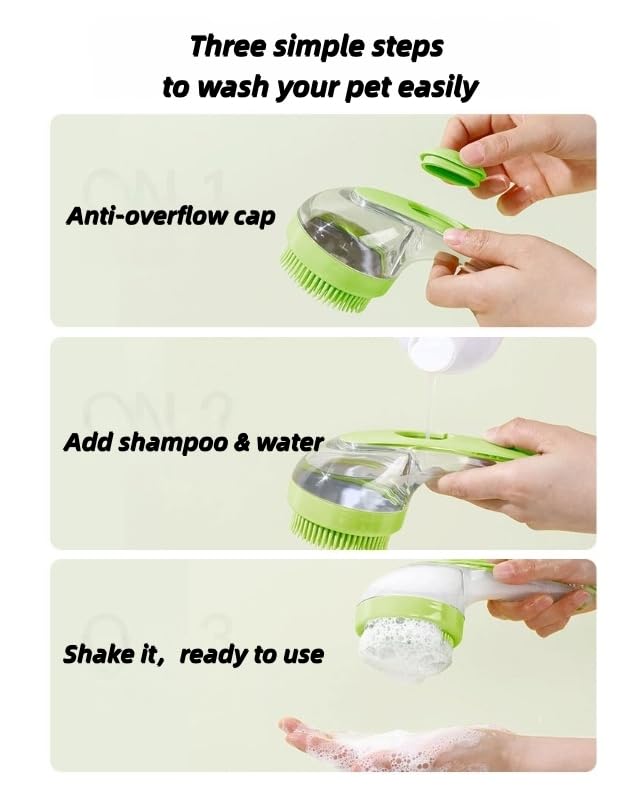 2-in-1 Pet Bath Brush with Shampoo Dispenser - Dog Grooming Scrubber for Long/Short Haired Dogs & Cats Free Shower Brush (RED X)